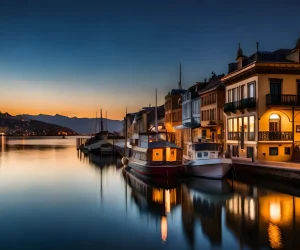 _a-boat-is-docked-in-the-water-at-dusk